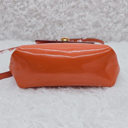 Salvatore Ferragamo Hand Shoulder Bag Purse 2way Gancini Patent Leather Orange
