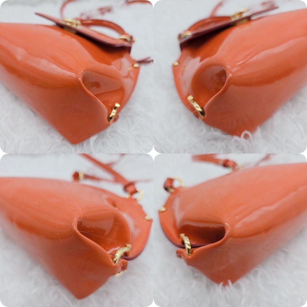 Salvatore Ferragamo Hand Shoulder Bag Purse 2way Gancini Patent Leather Orange
