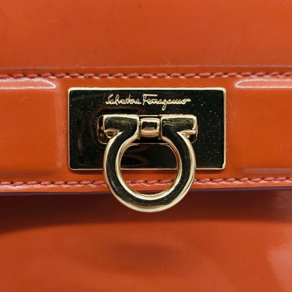 Salvatore Ferragamo Hand Shoulder Bag Purse 2way Gancini Patent Leather Orange