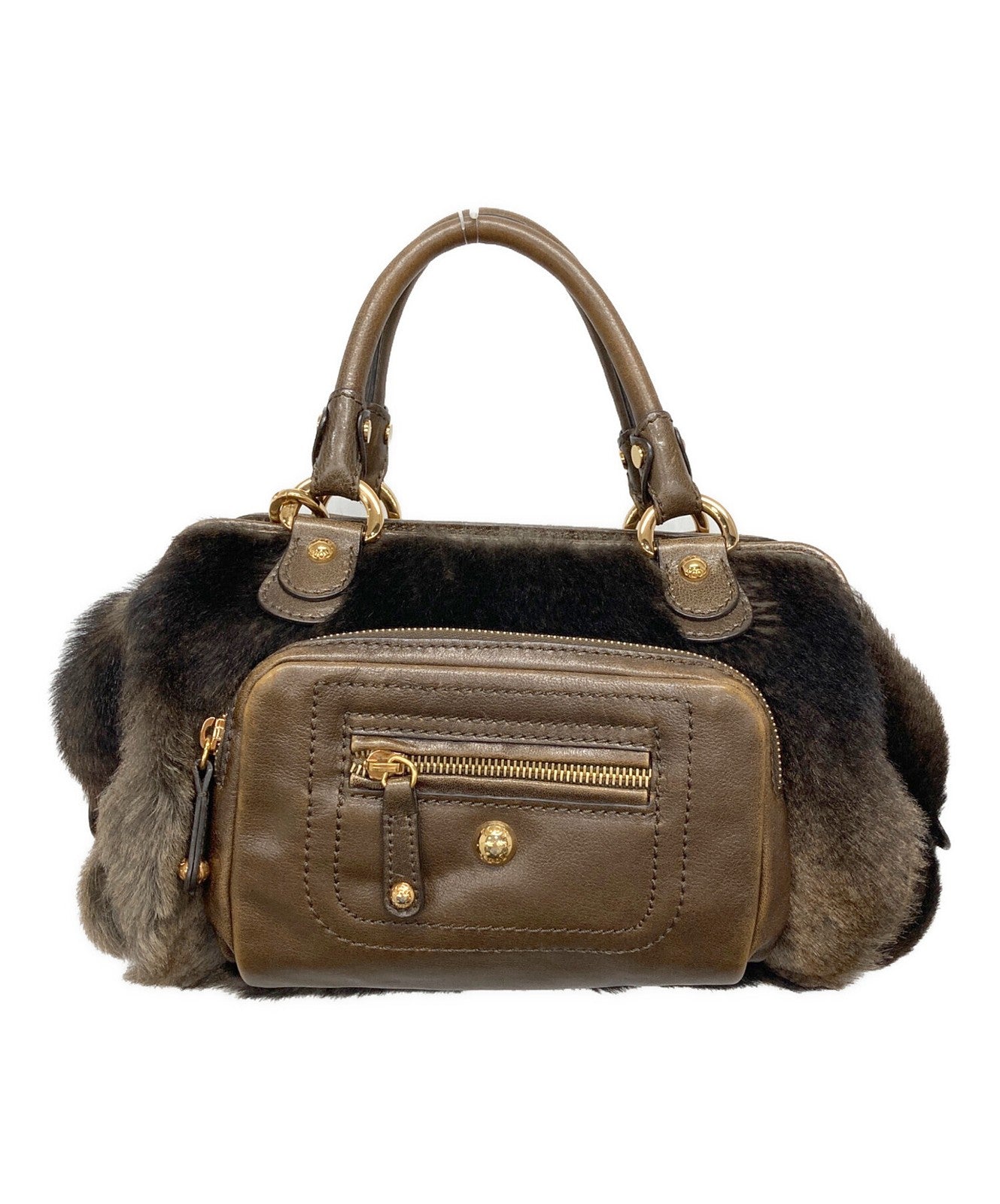 TOD'S Hand Bag Tote Purse Fur Brown Authentic