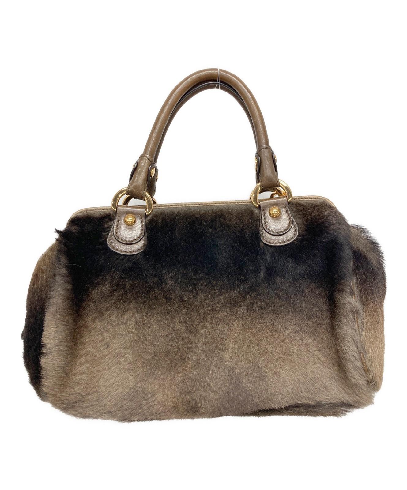 TOD'S Hand Bag Tote Purse Fur Brown Authentic