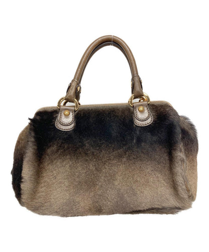 TOD'S Hand Bag Tote Purse Fur Brown Authentic