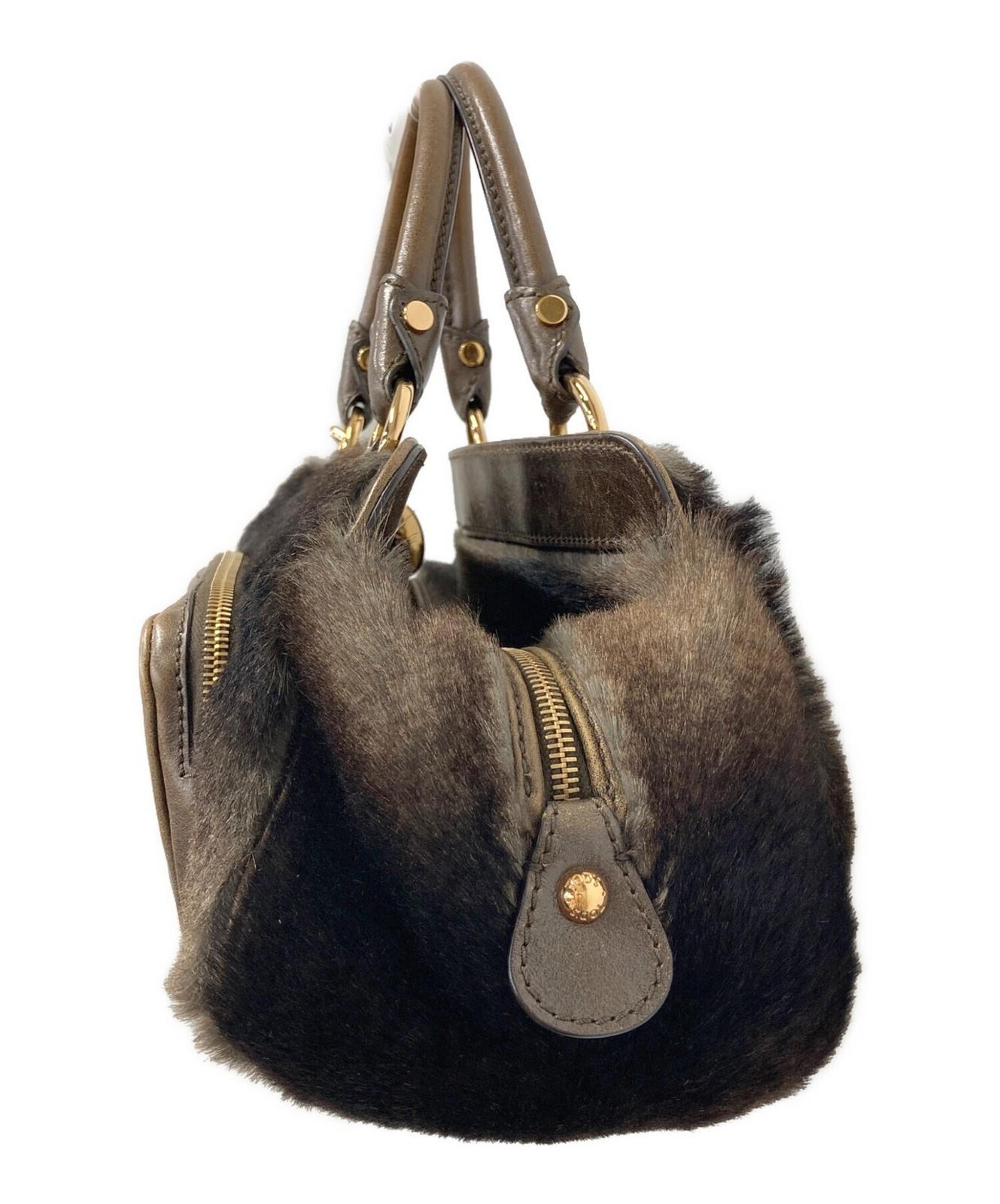 TOD'S Hand Bag Tote Purse Fur Brown Authentic