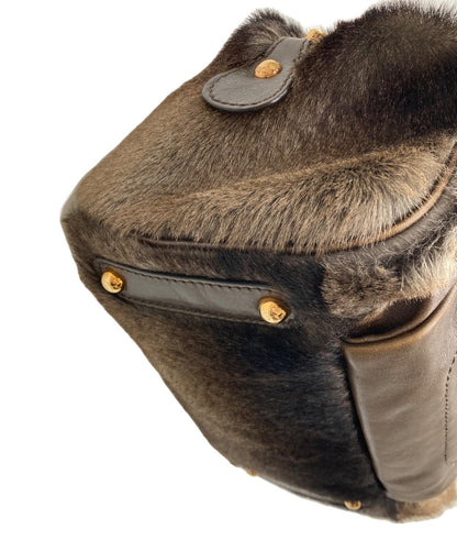 TOD'S Hand Bag Tote Purse Fur Brown Authentic