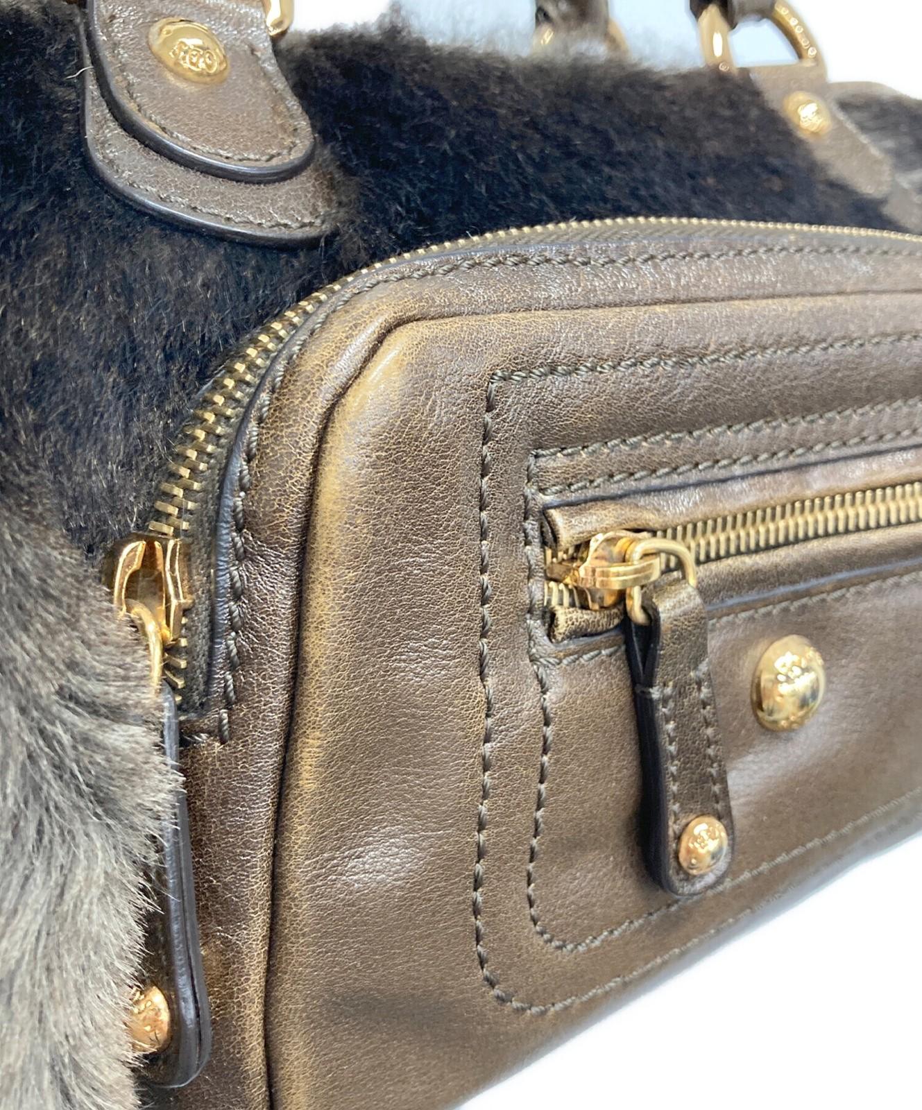 TOD'S Hand Bag Tote Purse Fur Brown Authentic