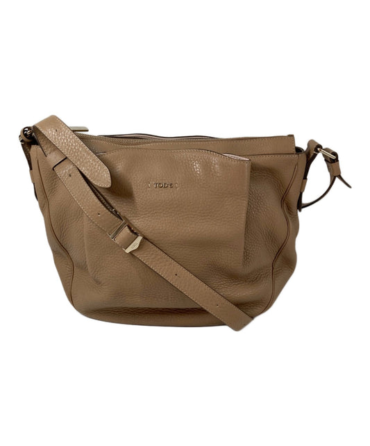 TOD'S Shoulder Bag Purse Leather Beige Authentic