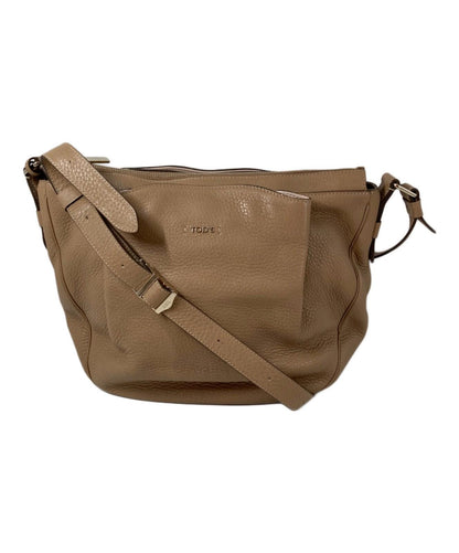 TOD'S Shoulder Bag Purse Leather Beige Authentic