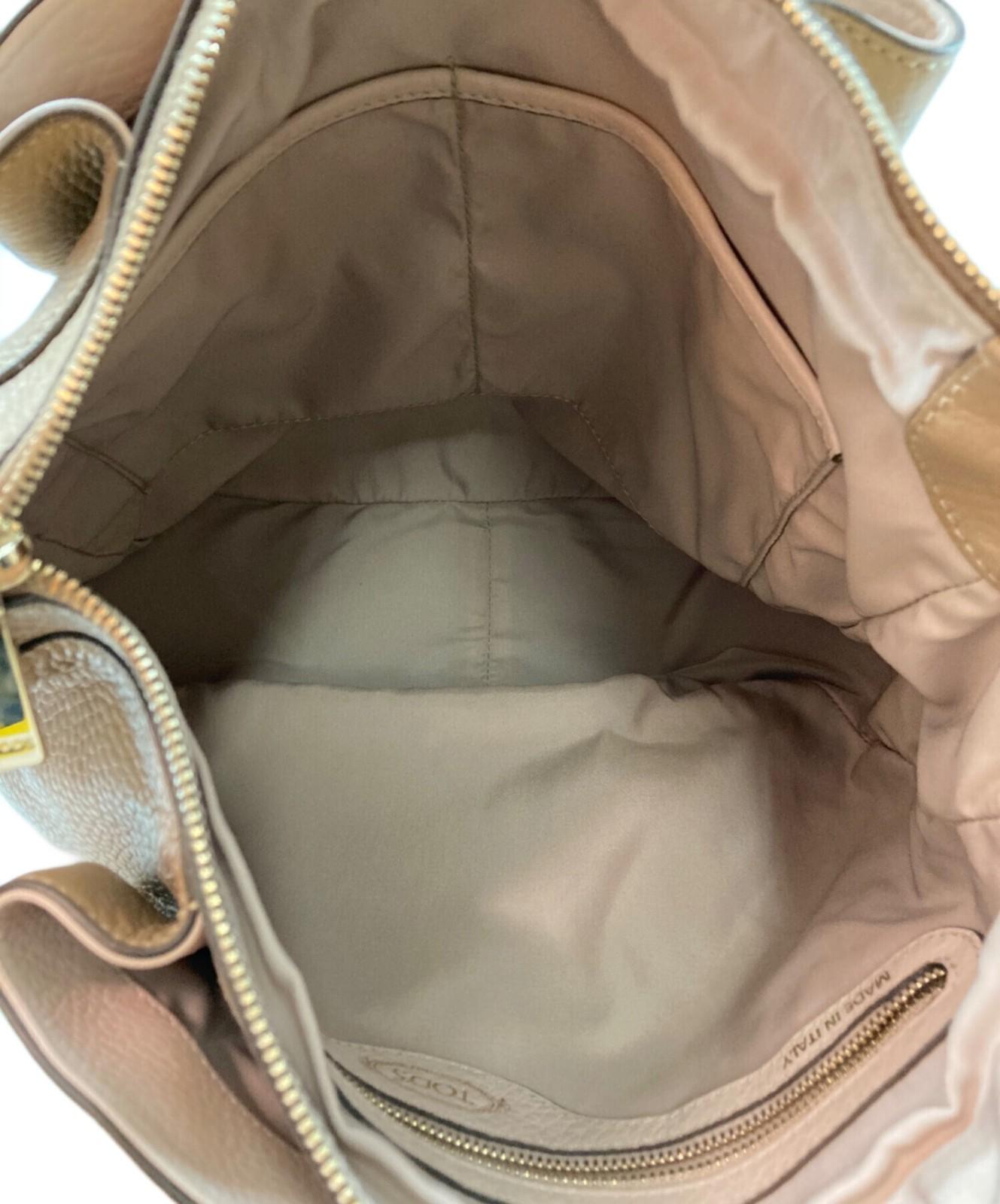 TOD'S Shoulder Bag Purse Leather Beige Authentic