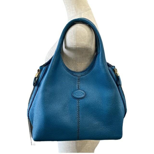 TOD'S Hand Bag Tote Purse Leather Turquoise Blue Authentic
