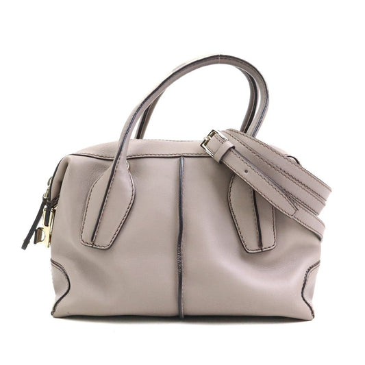 TOD'S Hand Shoulder Bag Tote Purse Leather Greige Authentic