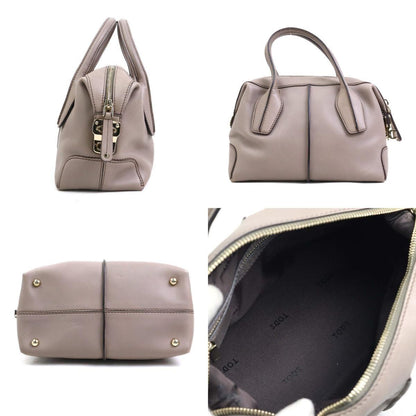 TOD'S Hand Shoulder Bag Tote Purse Leather Greige Authentic