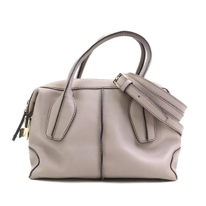 TOD'S Hand Shoulder Bag Tote Purse Leather Greige Authentic