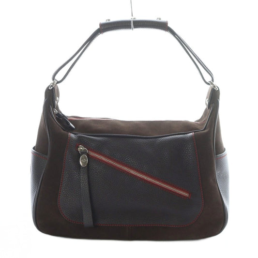 TOD'S For Ferrari Hand Shoulder Bag Tote Purse Suede Leather Brown Authentic