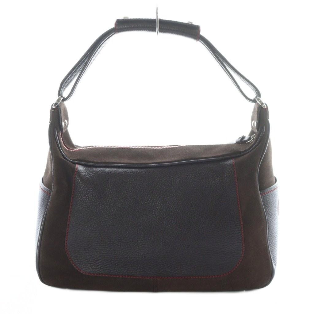 TOD'S For Ferrari Hand Shoulder Bag Tote Purse Suede Leather Brown Authentic