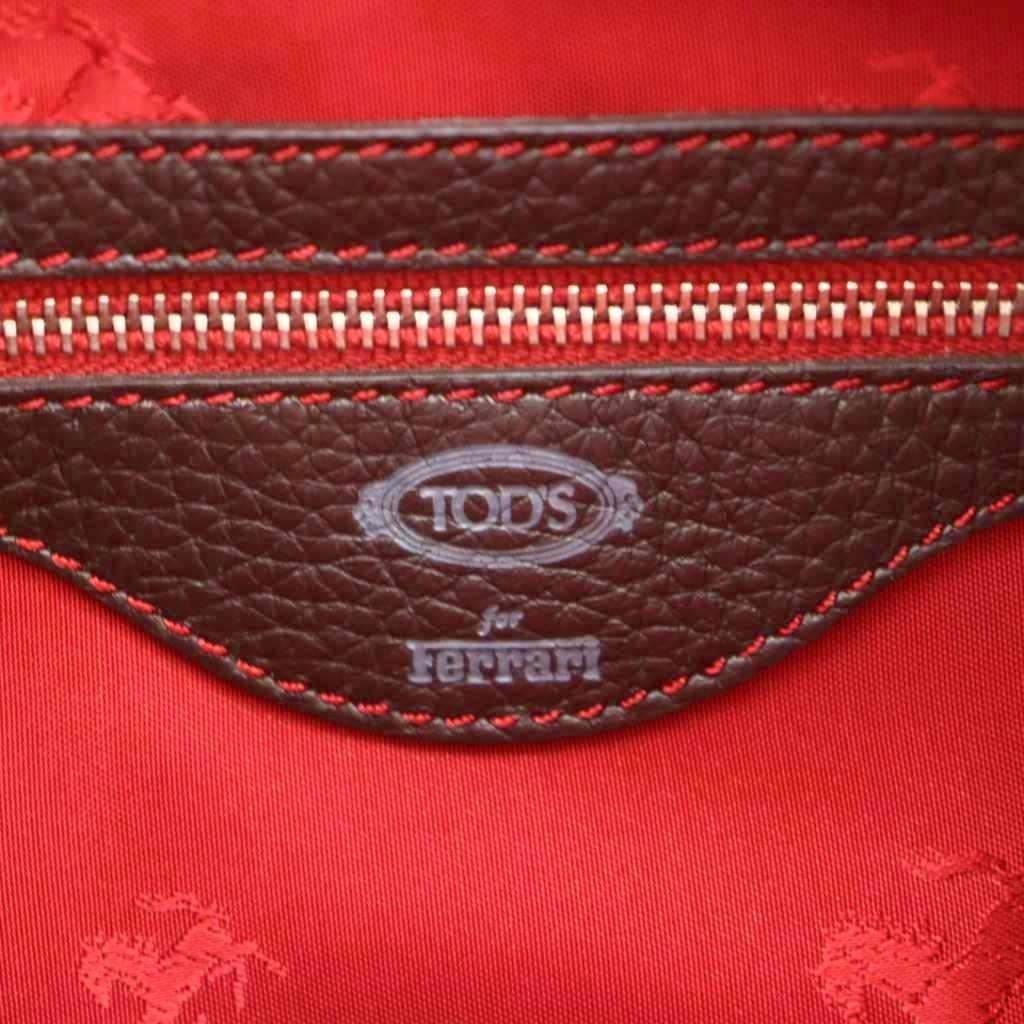 TOD'S For Ferrari Hand Shoulder Bag Tote Purse Suede Leather Brown Authentic