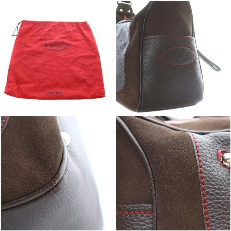 TOD'S For Ferrari Hand Shoulder Bag Tote Purse Suede Leather Brown Authentic