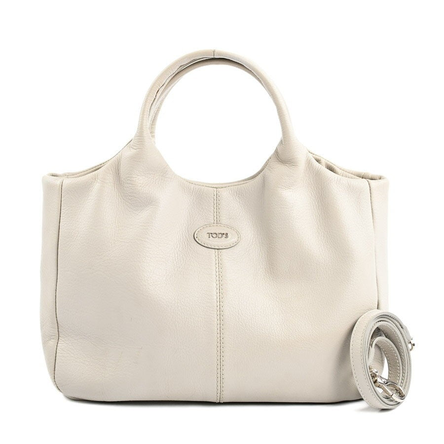 TOD'S Hand Shoulder Bag Tote Purse 2way Leather Gray Authentic