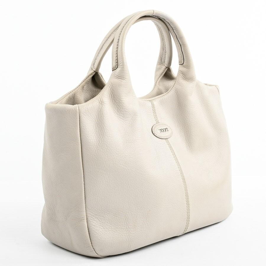 TOD'S Hand Shoulder Bag Tote Purse 2way Leather Gray Authentic