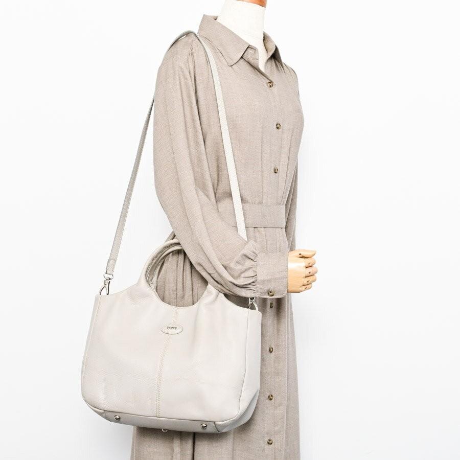 TOD'S Hand Shoulder Bag Tote Purse 2way Leather Gray Authentic