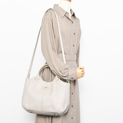 TOD'S Hand Shoulder Bag Tote Purse 2way Leather Gray Authentic