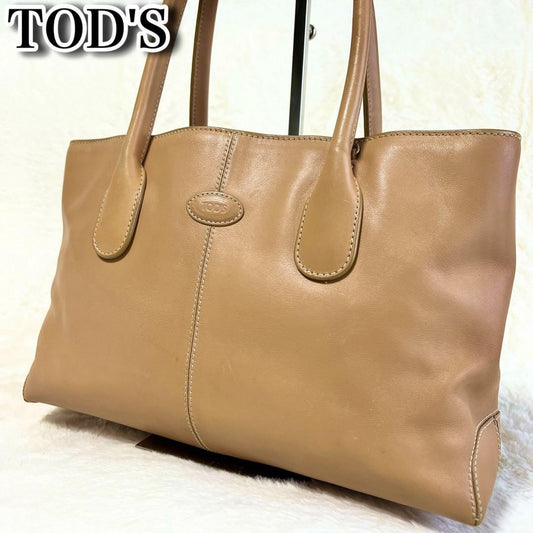 TOD'S Hand Bag Tote Purse D Bag Leather Beige Authentic