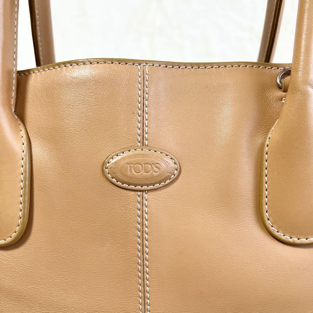 TOD'S Hand Bag Tote Purse D Bag Leather Beige Authentic