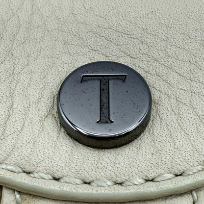 TOD'S Accessory Pouch Hand Bag Tote Purse Fur Leather Beige Authentic