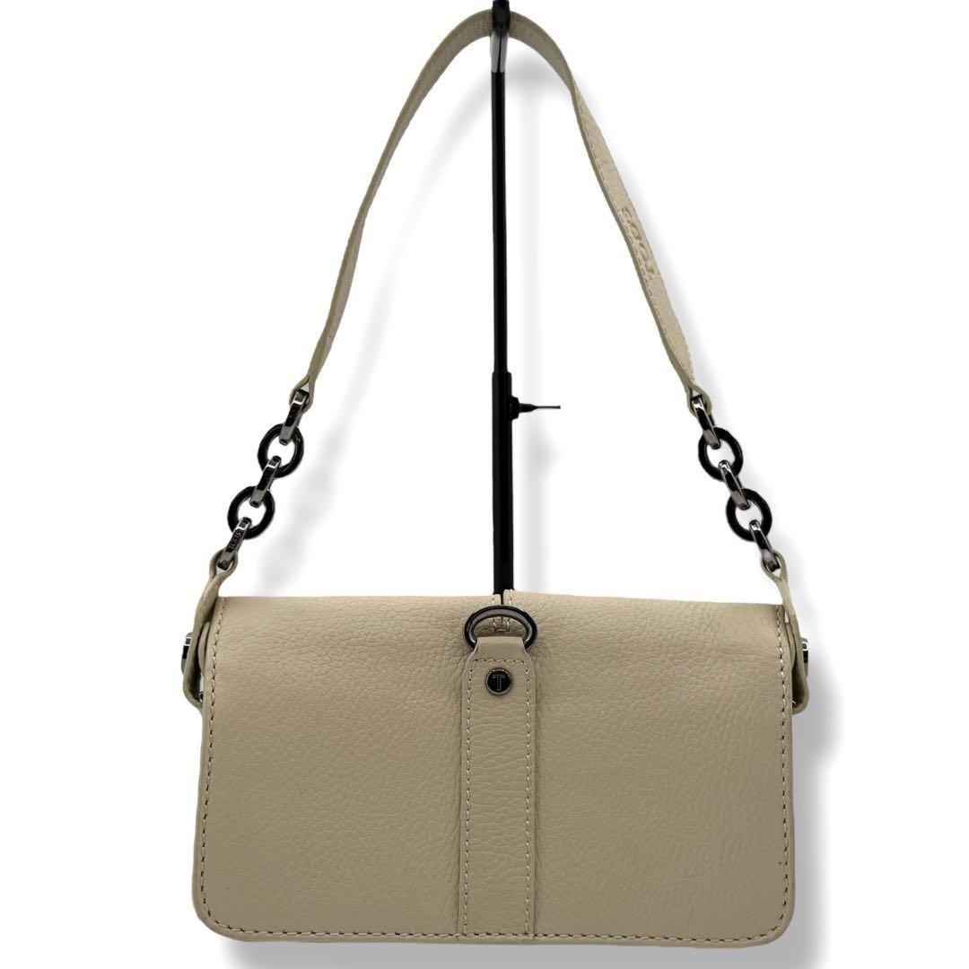 TOD'S Accessory Pouch Hand Bag Tote Purse Fur Leather Beige Authentic