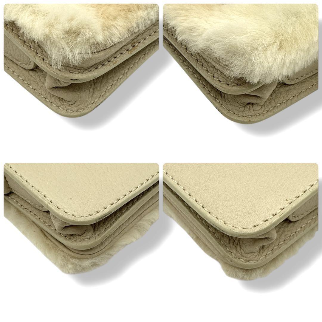 TOD'S Accessory Pouch Hand Bag Tote Purse Fur Leather Beige Authentic