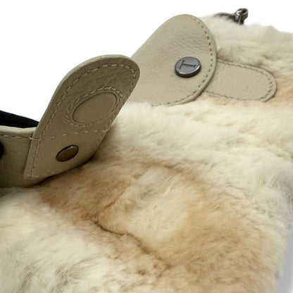 TOD'S Accessory Pouch Hand Bag Tote Purse Fur Leather Beige Authentic
