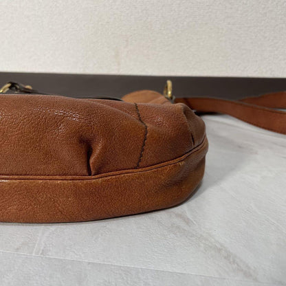 TOD'S Shoulder Bag Purse Logo Leather Brown Authentic