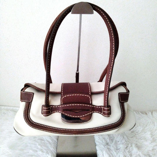 TOD'S Hand Bag Tote Purse Leather Canvas Brown Authentic