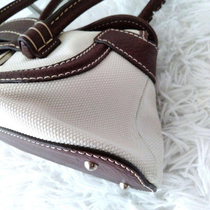 TOD'S Hand Bag Tote Purse Leather Canvas Brown Authentic