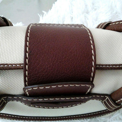 TOD'S Hand Bag Tote Purse Leather Canvas Brown Authentic