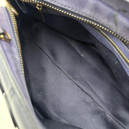 TOD'S Hand Shoulder Bag Tote Purse 2way Leather Dark Navy Purple Authentic