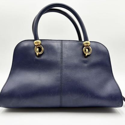 TOD'S Hand Shoulder Bag Tote Purse 2way Leather Dark Navy Purple Authentic