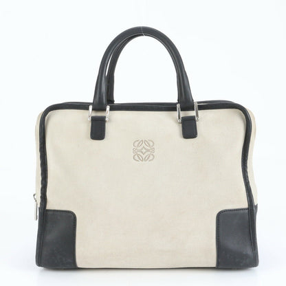 LOEWE Hand Bag Tote Purse Mini Boston Anagram Leather Gray Black Authentic