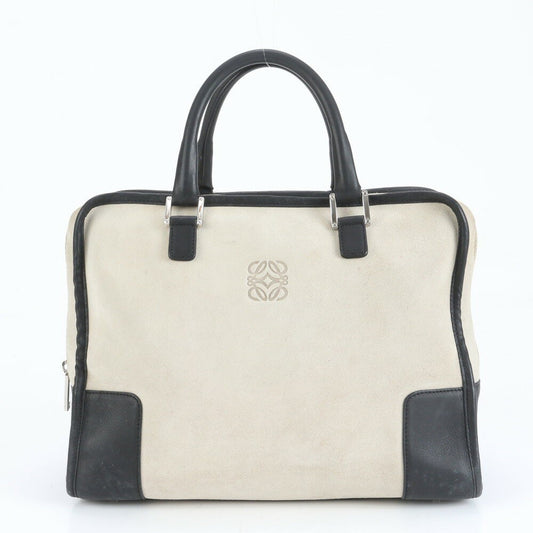 LOEWE Hand Bag Tote Purse Mini Boston Anagram Leather Gray Black Authentic