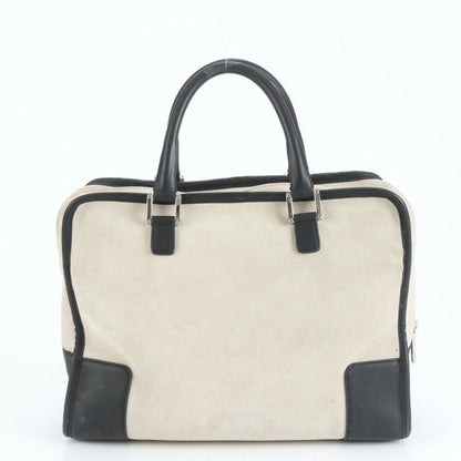 LOEWE Hand Bag Tote Purse Mini Boston Anagram Leather Gray Black Authentic