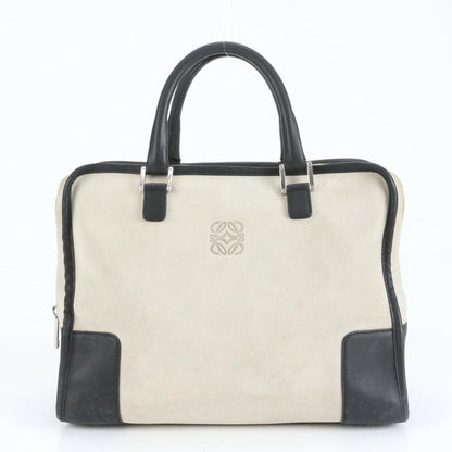 LOEWE Hand Bag Tote Purse Mini Boston Anagram Leather Gray Black Authentic