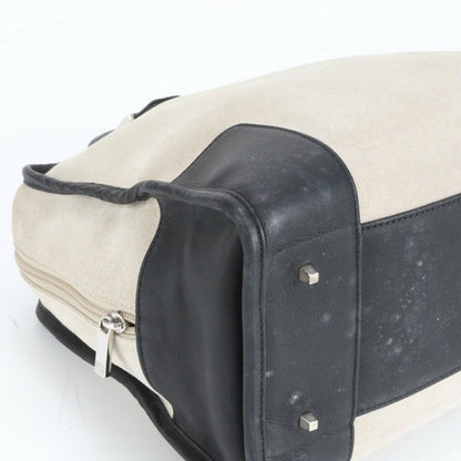 LOEWE Hand Bag Tote Purse Mini Boston Anagram Leather Gray Black Authentic