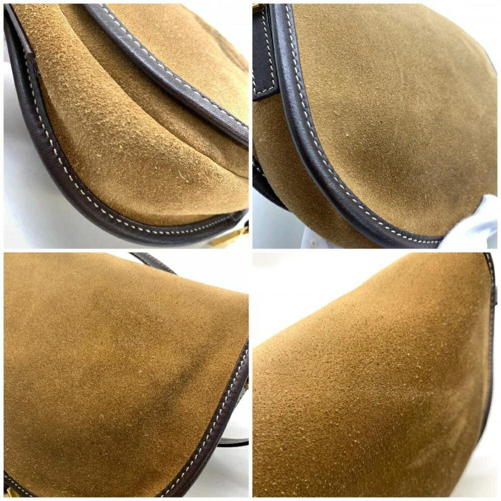 LOEWE Shoulder Bag Purse Anagram Suede Leather Brown Authentic