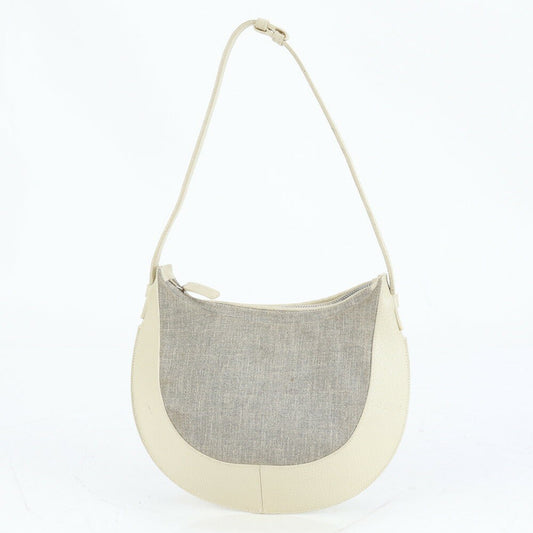 LOEWE Hand Shoulder Bag Tote Purse Leather Canvas Gray Off White Authentic