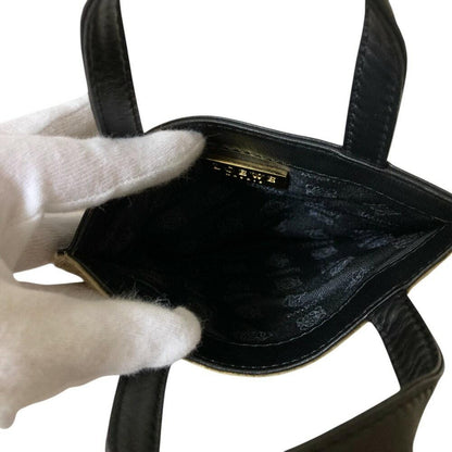 LOEWE Mini Hand Bag Tote Purse Logo Leather Black Brown Authentic