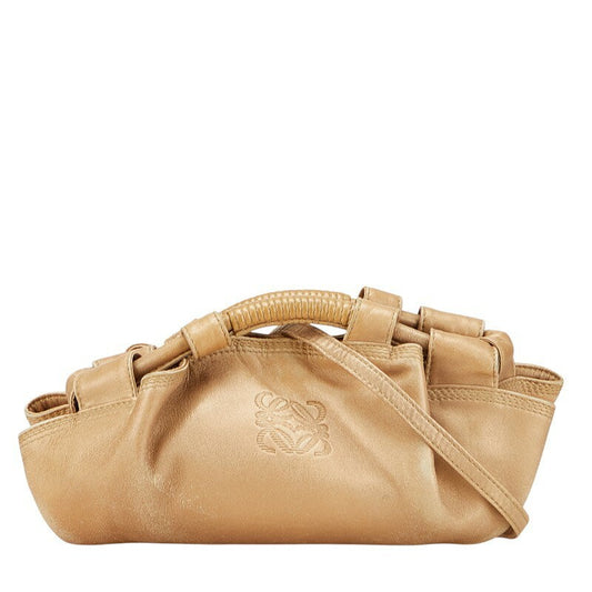 LOEWE Hand Shoulder Bag Tote Purse 2way Aire Anagram Leather Gold Authentic