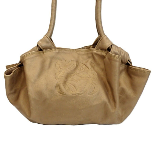LOEWE Hand Bag Tote Purse Aire Anagram Leather Gold Authentic