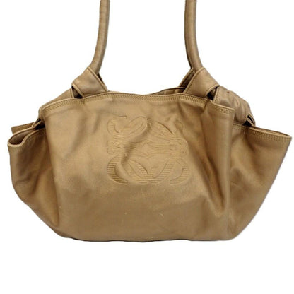 LOEWE Hand Bag Tote Purse Aire Anagram Leather Gold Authentic