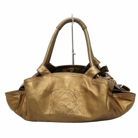 LOEWE Hand Bag Tote Purse Aire Anagram Leather Brown Authentic