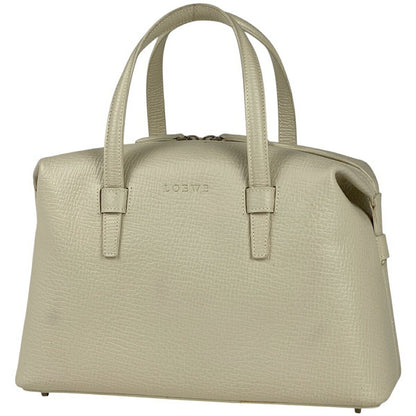 LOEWE Hand Bag Tote Purse Logo Leather White Authentic