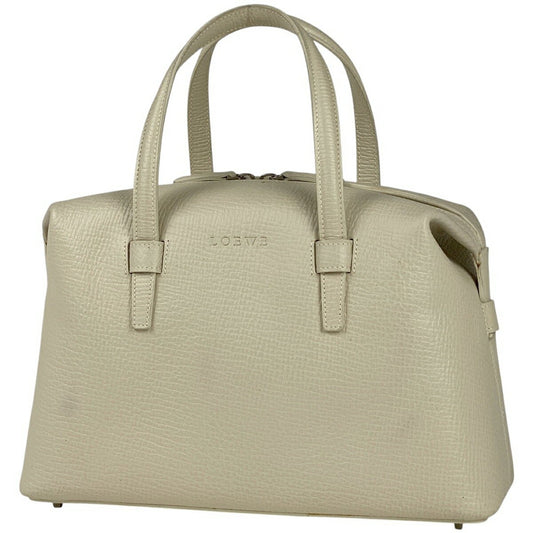 LOEWE Hand Bag Tote Purse Logo Leather White Authentic